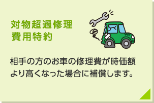 対物超過修理費用特約:相手の方のお車の修理費が時価額より高くなった場合に補償します。